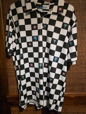 chubbies Black & White Check Polo with Pink & Blue Accents